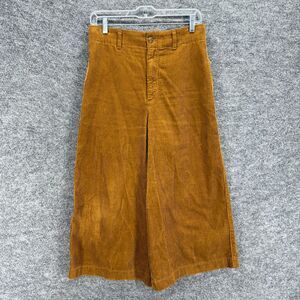 Uniqlo Cropped Pants Women 6 Brown High Rise Wide Leg Corduroy Flat Front Casual